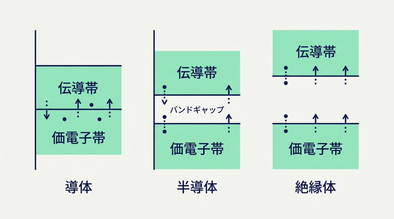 図1 導体・半導体・絶縁体の帯構造